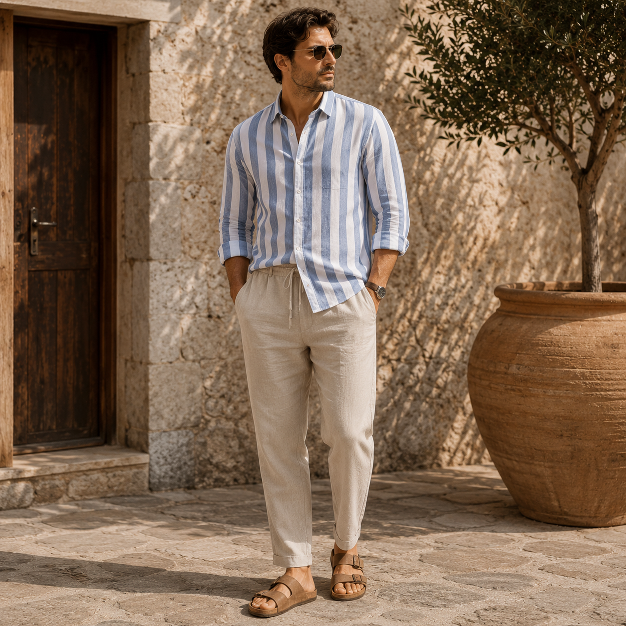 Camisa Listrada Copenhagen Casual com Bolsos e Botões