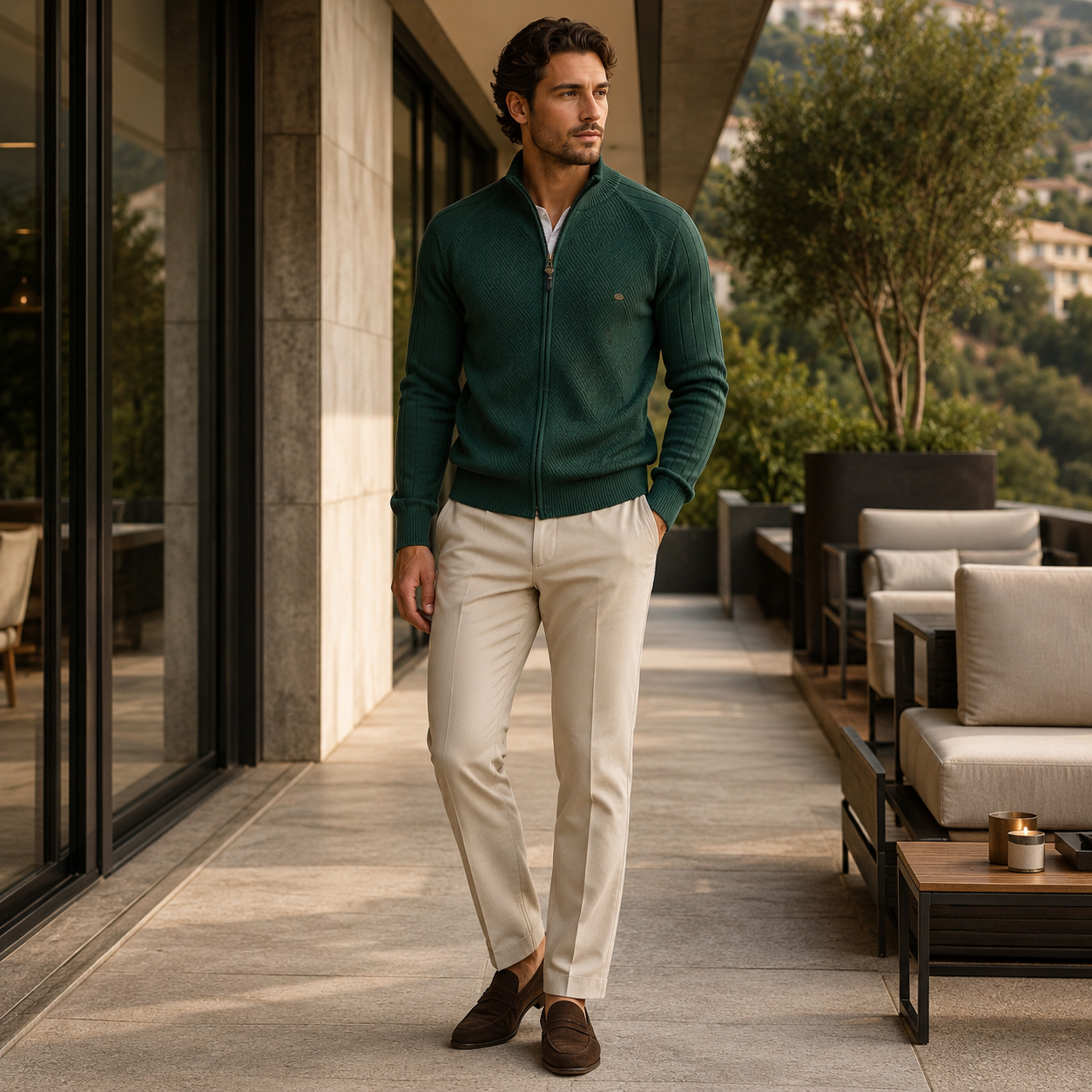 Jaqueta Gola Alta Cardigan Manchester